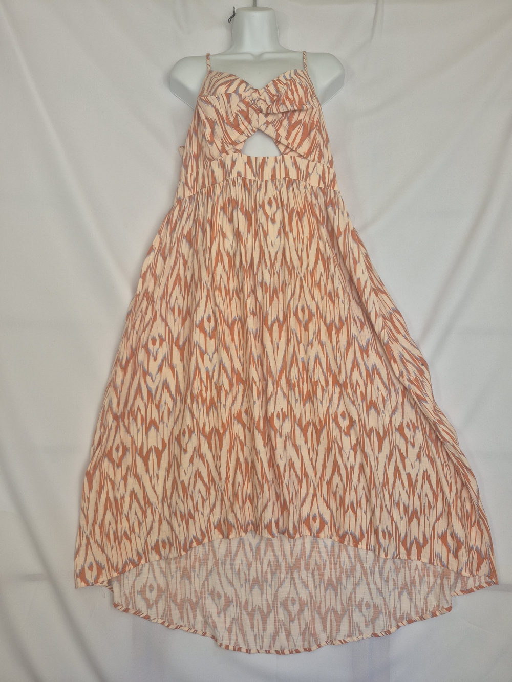 Nine West Peach and Cream Ikat High-Low Midi Dress